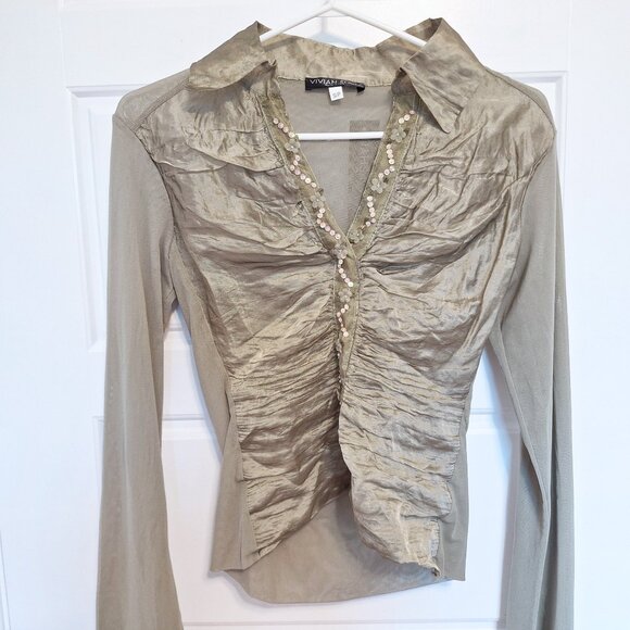 Made In Italy Brand New Vintage Vivian Shyu Organza Sequence Placket top - Picture 14 of 14